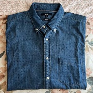 Uniqlo Blue Polka Dot Denim Chambray Button-Down Long Sleeve (Men’s L, Slim Fit)
